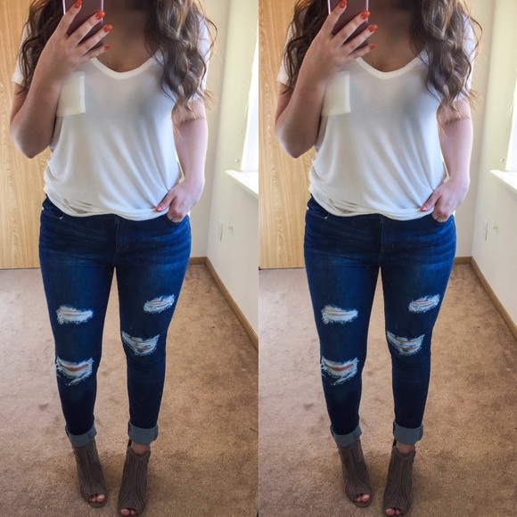 1 LEFT! Dark Indigo Distressed Jeans - Picture 2 of 3